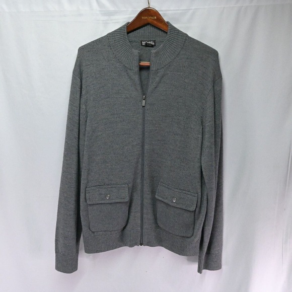 Michael Kors XL Gray Wool Full Zip Cardigan Sweater Jacket - Picture 1 of 4